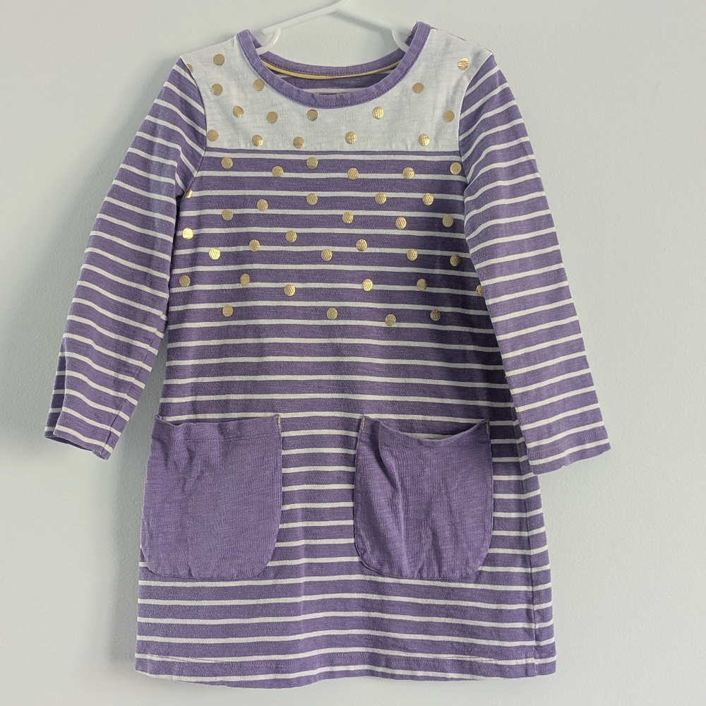 Mini Boden Long Sleeve Dress Size 4-5 Purple Striped